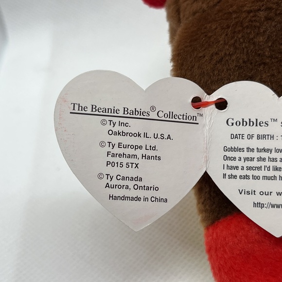 “Gobbles” Beanie Baby Turkey — RARE WITH 8 ERRORS & PVC PELLETS - Picture 13 of 14